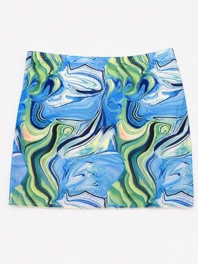 NWOT SHEIN Blue Green Marble Print Mini Skirt Y2K Abstract